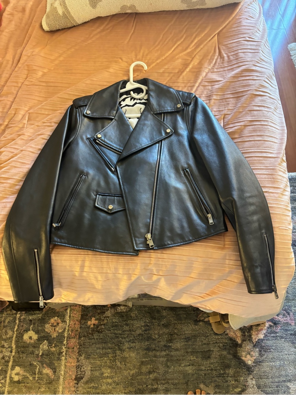 MCM dark silver Leather Asymmetrical Moto Jacket - Women